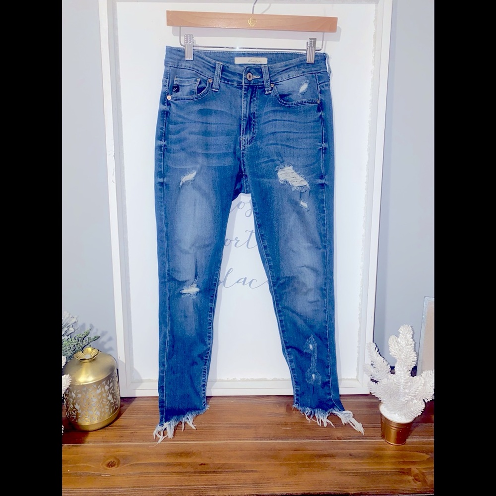 EUC KanCan mid-rise jeans with angled fray hem